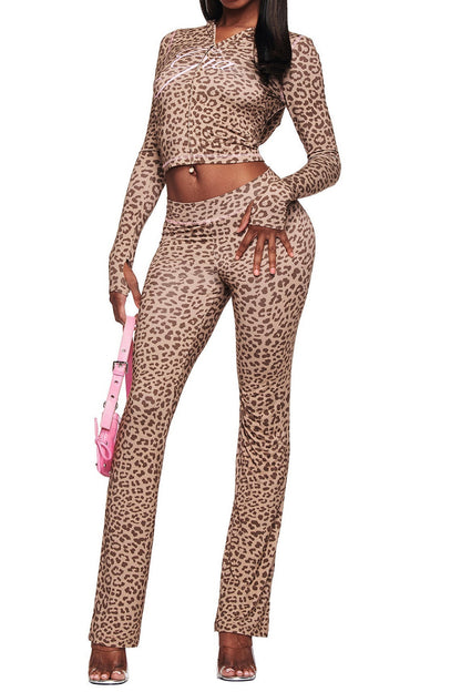 Leopard Print Zip Crop & Flare Set