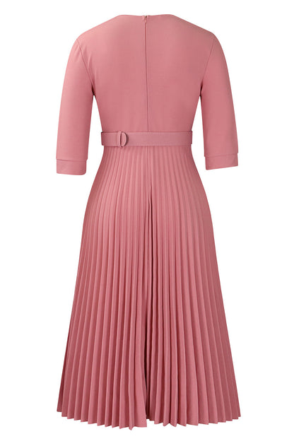 Pleated A-Line Blazer Midi Dress with Belt