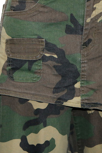 Camo Asymmetrical Skirt Overlay Wide Leg Pants