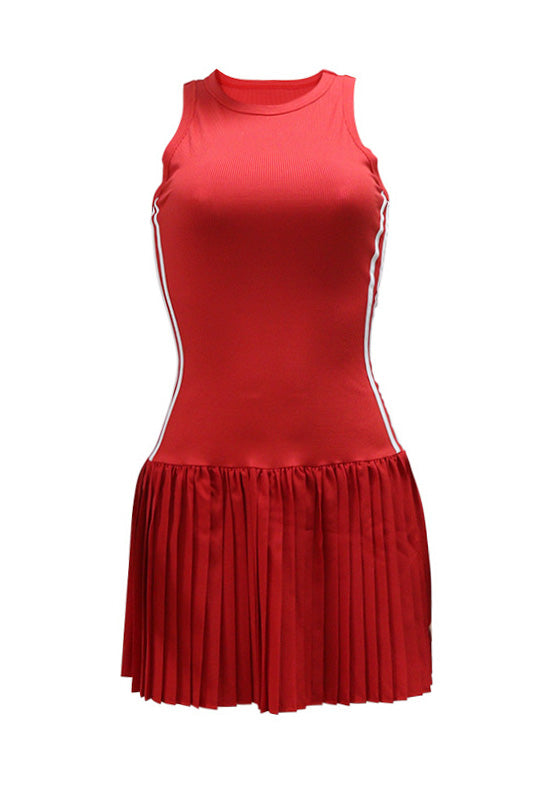 Sleeveless Round Neck Pleated Mini Dress
