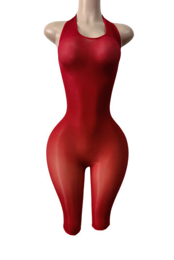 Backless Halter Bodycon Biker Romper
