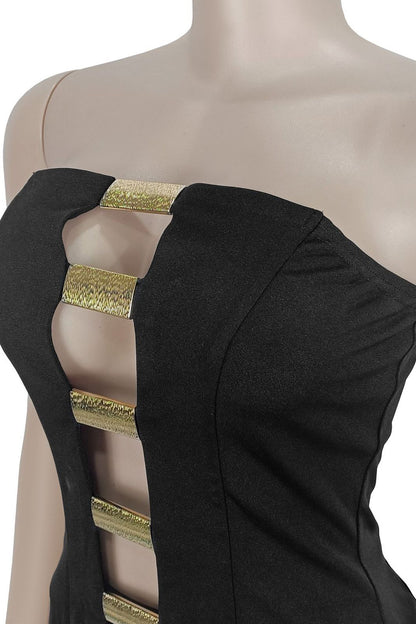 Strapless Gold Button Top & Fitted Pants Set