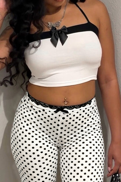 Contrast Bow Halter Crop Top