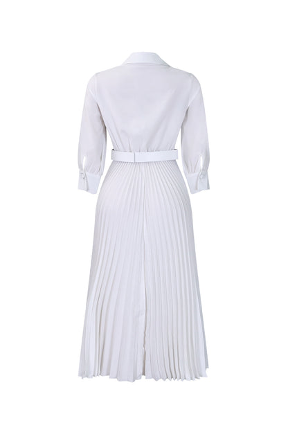 Plus Size Long Sleeve V-Neck Pleated Maxi Dresses