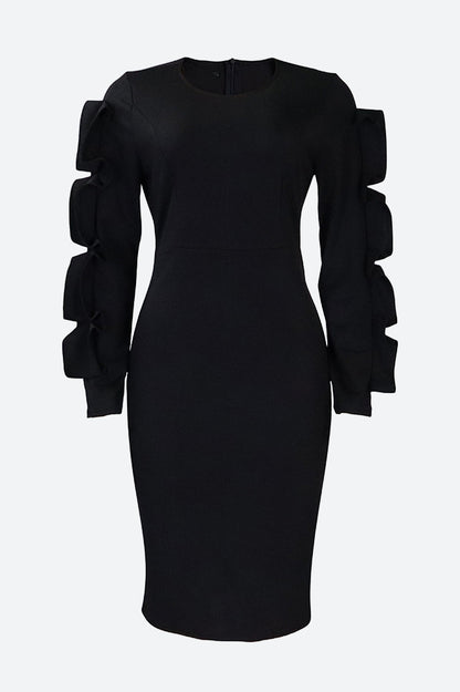 Ruffle Hem Solid Color Bodycon Dress