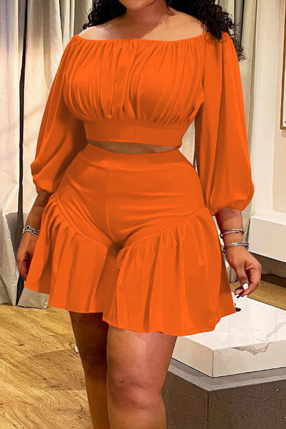 2-Piece Off-Shoulder Ruffle Shorts Set