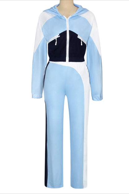 Colorblock Zip Front Hoodie and Pants Set