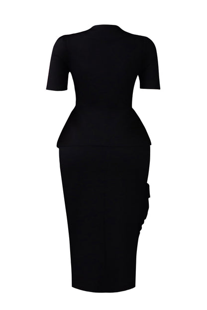 Asymmetrical Button Peplum Skirt Set