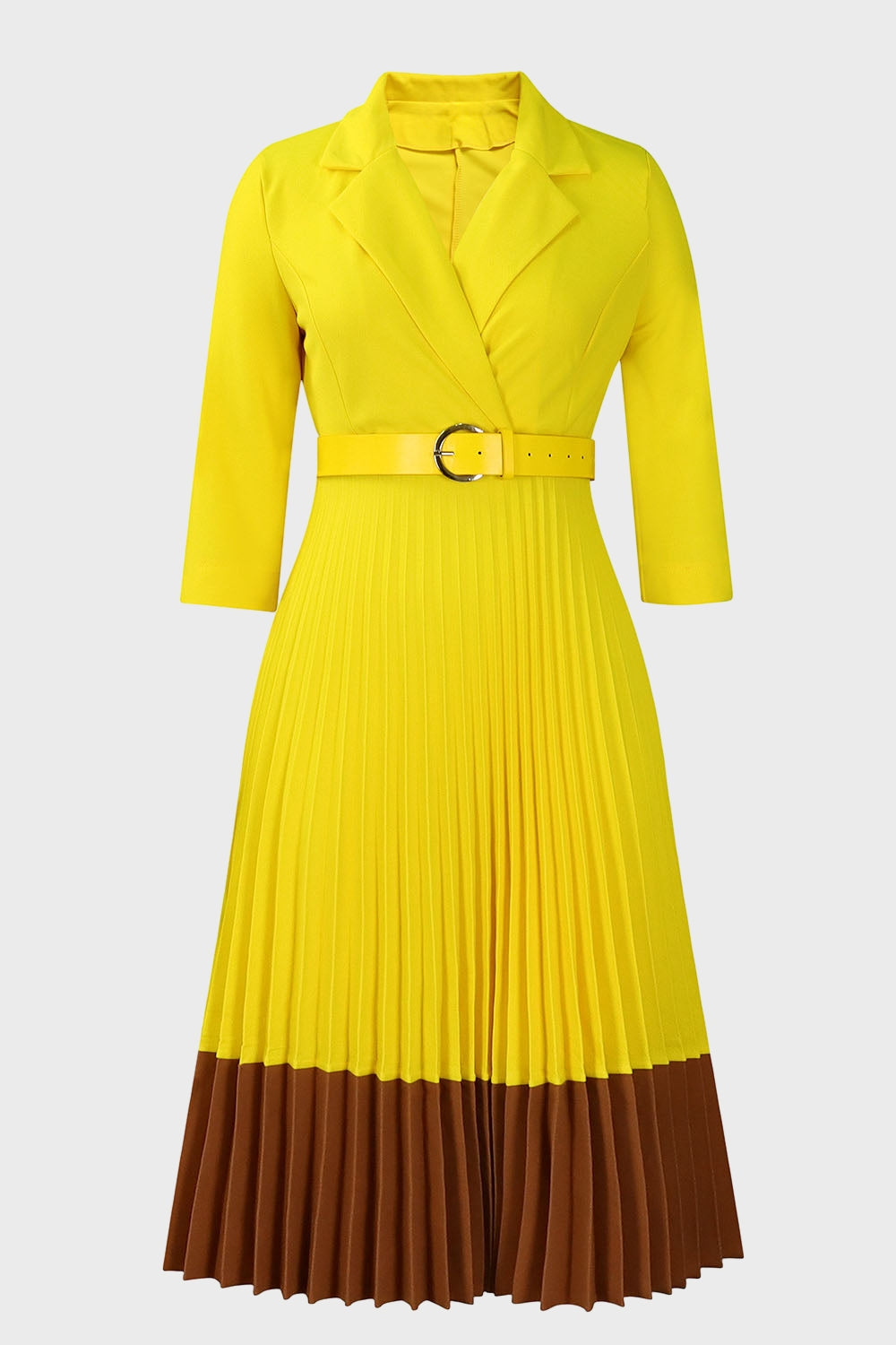 Two-Tone Belted Pleated Dress