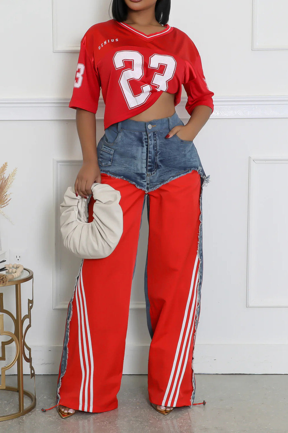 Striped Denim Jogger Pants