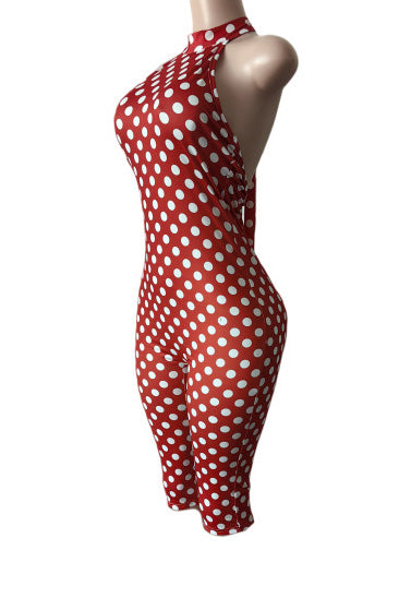 Sleeveless Polka Dot Slim Romper