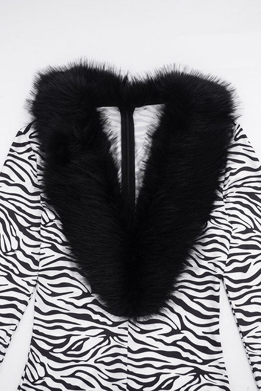Zebra-Print Plush-Trim Capri Jumpsuit