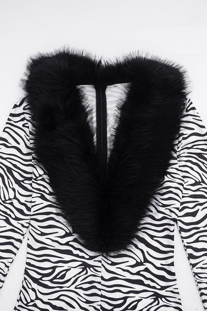 Zebra-Print Plush-Trim Capri Jumpsuit