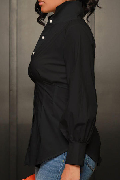 Collar Button Long Sleeve Blouse
