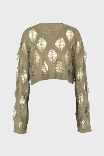 Crochet Sweater Long Sleeve Hollow Out Knit Top