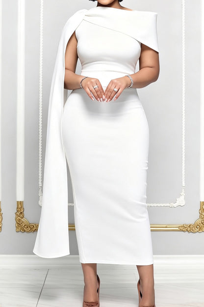 Elegant Asymmetric Draped Cape Maxi Dress