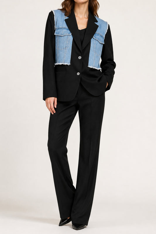 Faux Two-Piece Denim Blazer