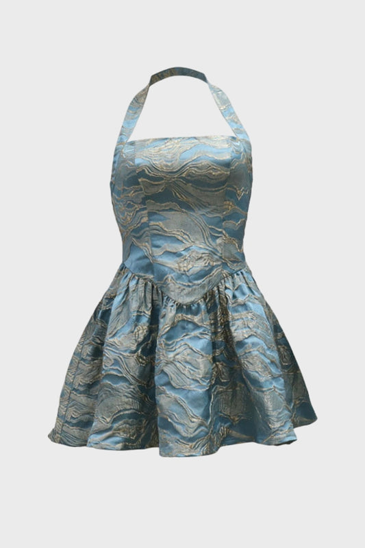 Jacquard Halter Mini Dress