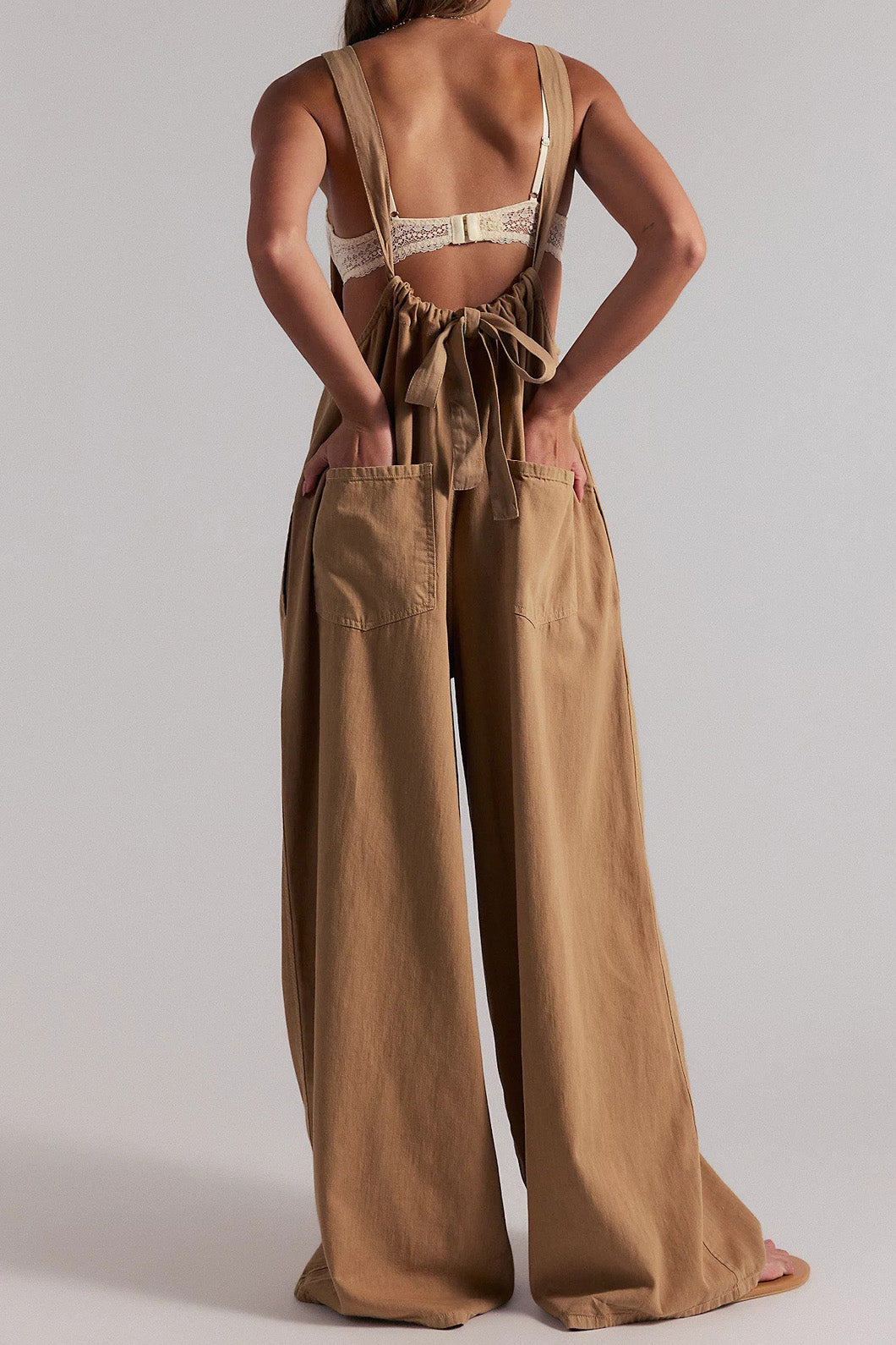 Slouchy Tie-Back Wide Leg Denim Jumpsuit