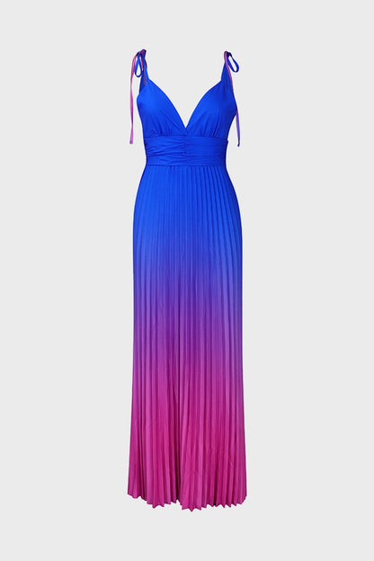 Sleeveless V-neck Pleated Maxi Dress