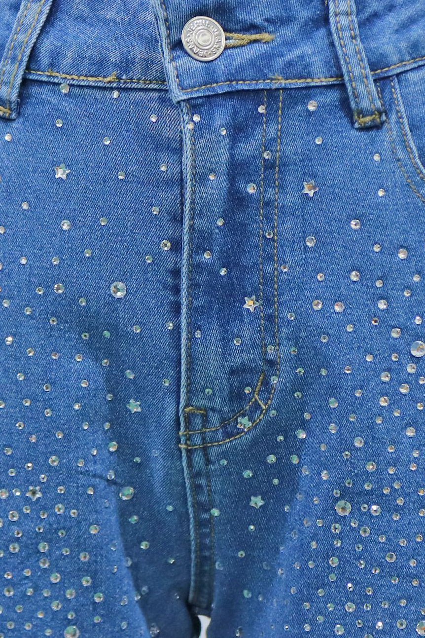 Blue Rhinestones Jeans