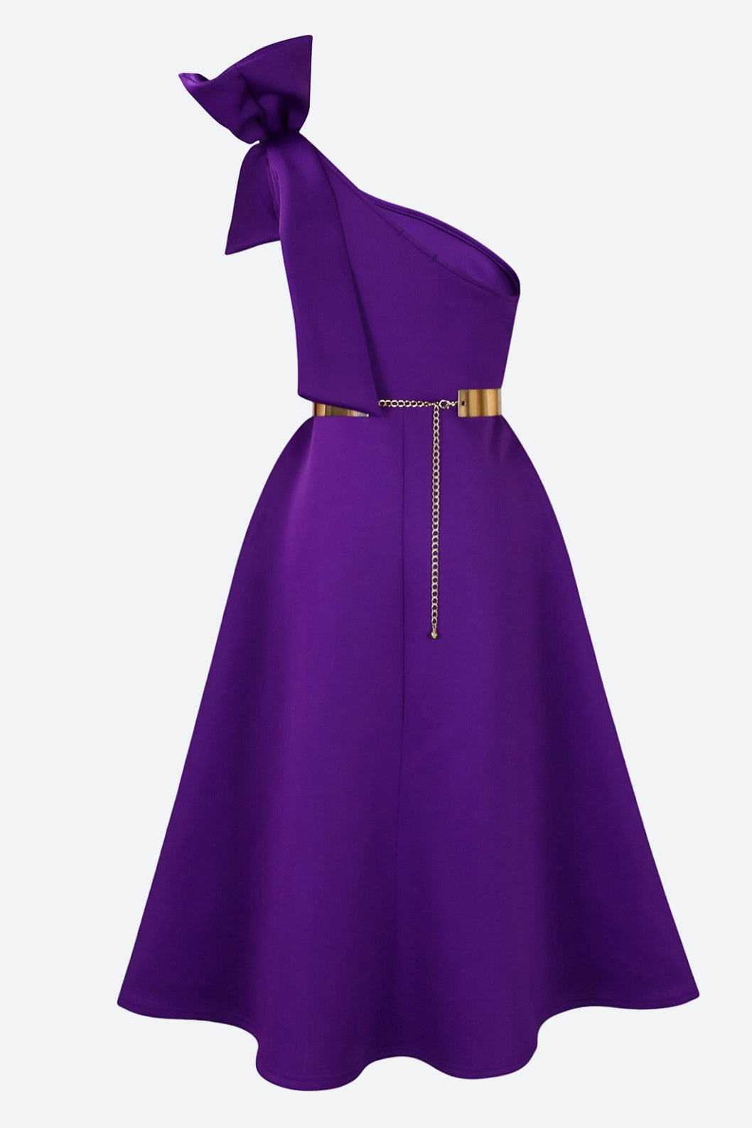 Single Shoulder Bow Detail Flare Midi Dress