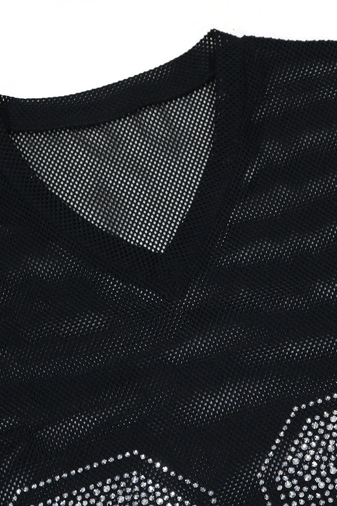 Rhinestone 23 Sheer Mesh Jersey Tunic