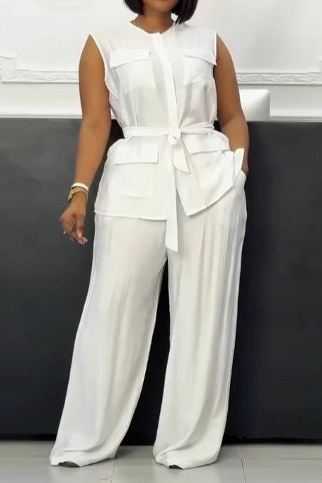 Sleeveless Tie Vest & Wide Leg Pants 2-Piece Set
