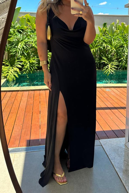 Cowl Neck Slit Maxi Dress