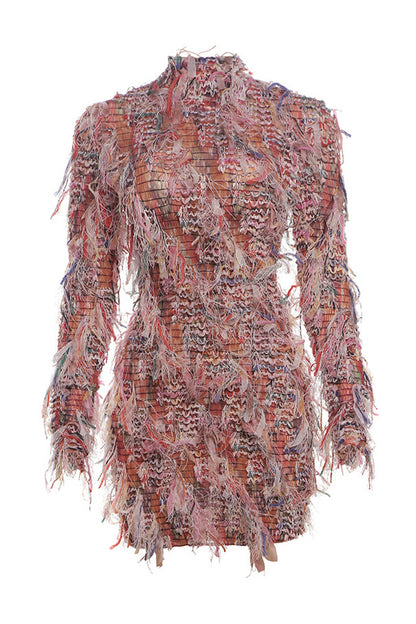 Multi-Color Fringe Mesh Mini Party Dress