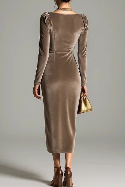 V Neck Midi Sheath Dress