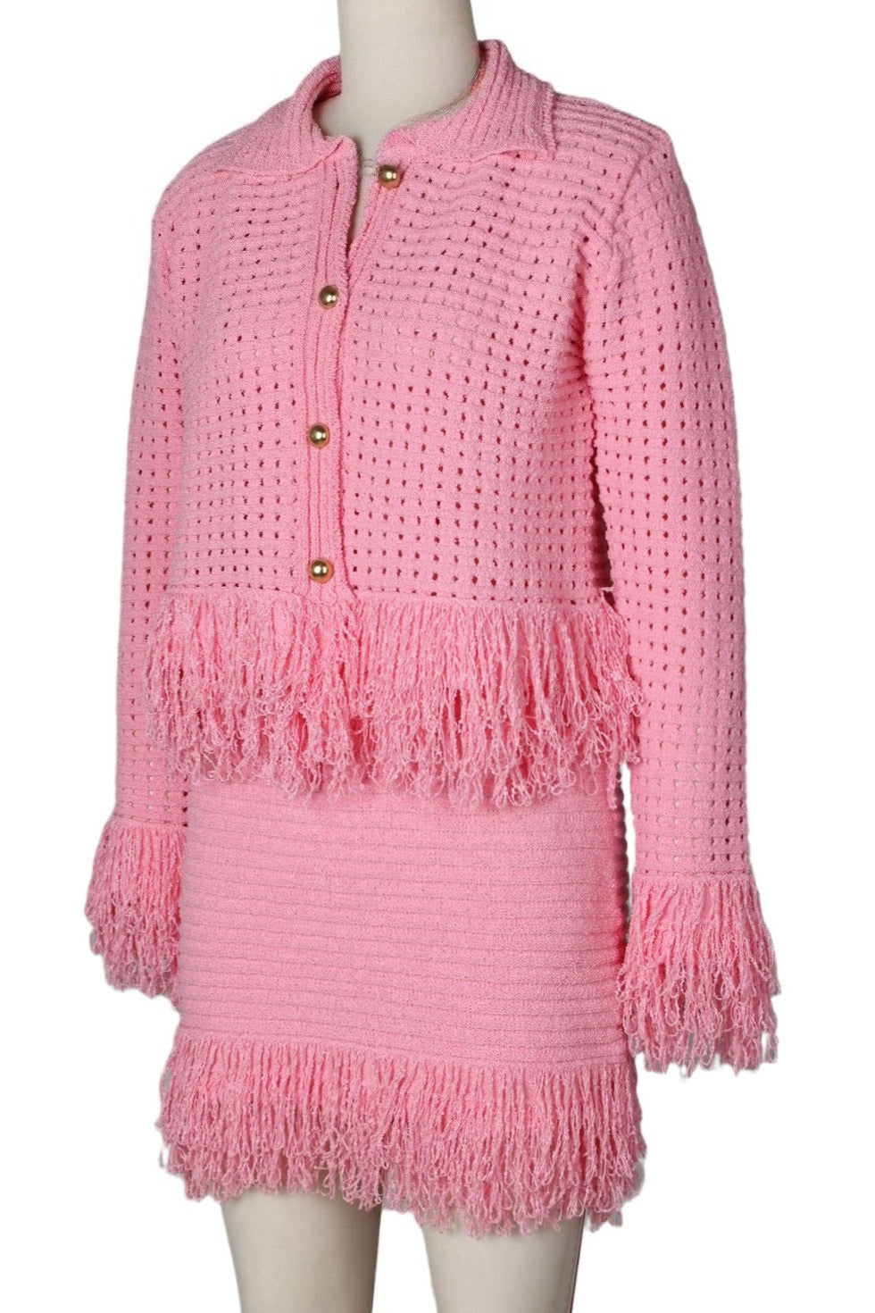Knitted Fringe Skirt Set