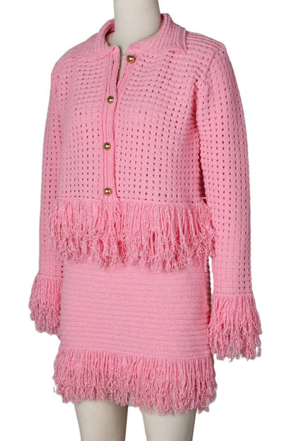 Knitted Fringe Skirt Set