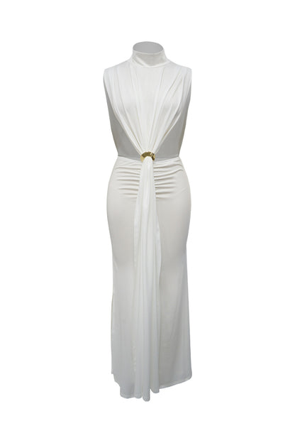 Mock Neck Cutout Ruched Maxi Dress