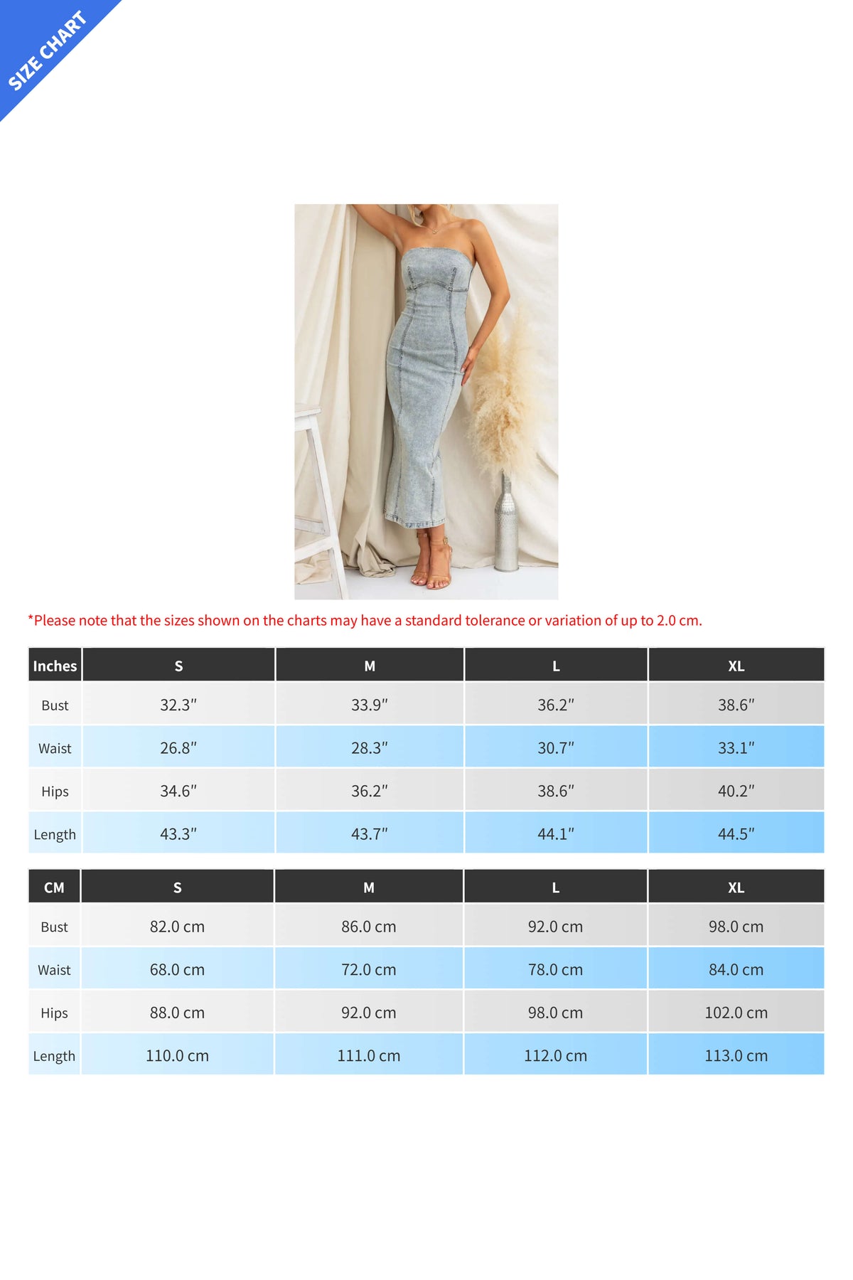 Vintage Mid Wash Denim Bandeau Midi Dress