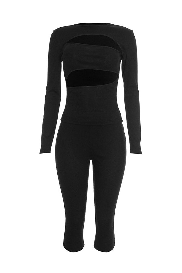 Cutout Long-Sleeve Top & Capri Pants Set