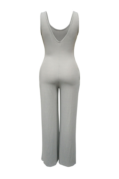 2-Piece Ribbed Knit Tank Jumpsuit & Cropped Top Set