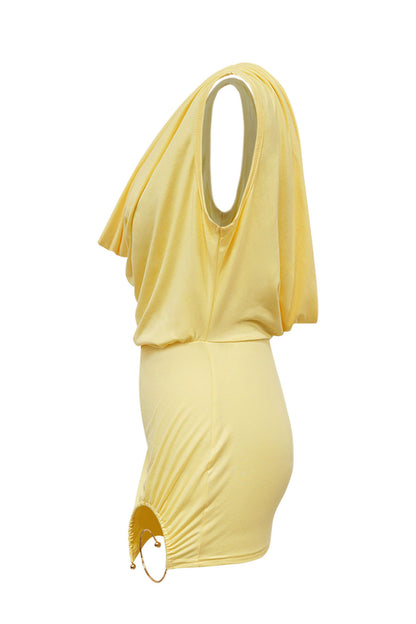 Cowl Neck Spiral Hardware Cutout Mini Dress