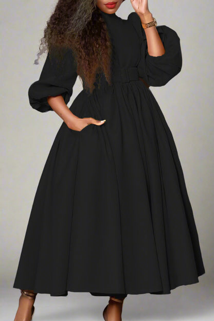High Neck Puff Sleeve Evening Large Hem Dresses