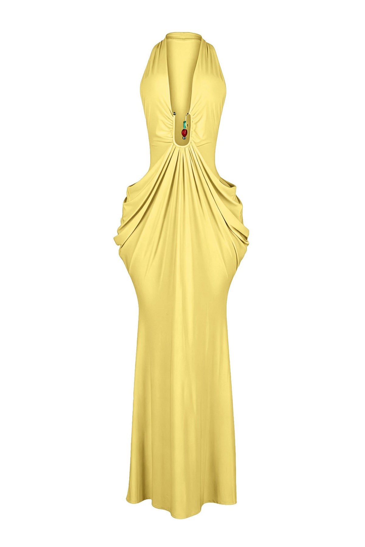 Plunging Halter Beaded Cutout Maxi Dress