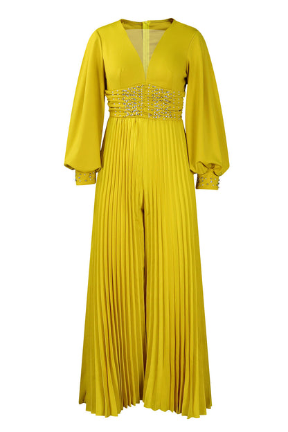 Plus Size Beaded Mesh Wide-Leg Jumpsuit