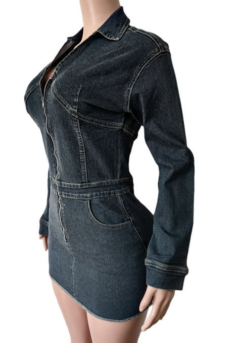 Zip-Up Denim Corset Mini Dress