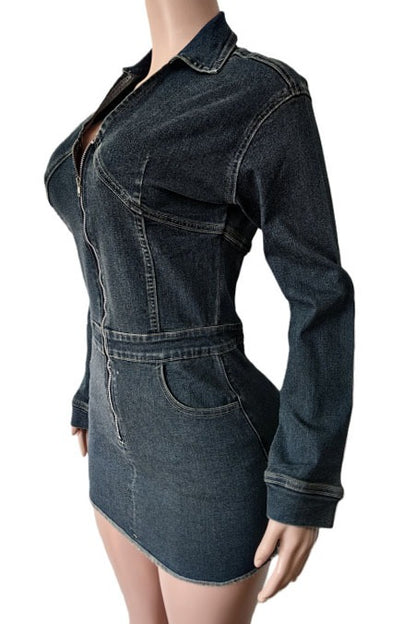 Zip-Up Denim Corset Mini Dress