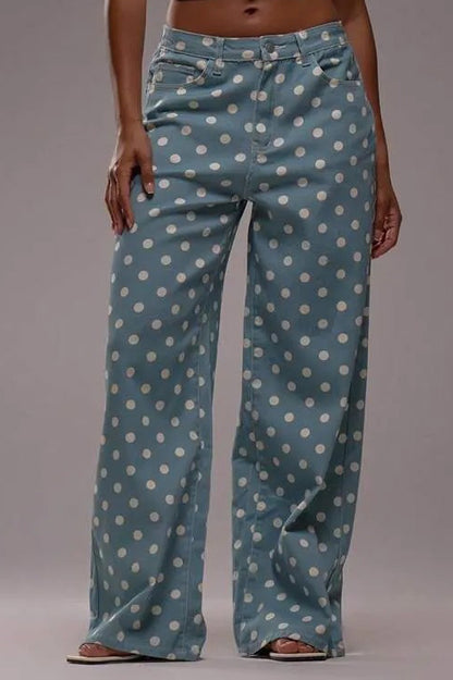 Polka Dot Non-Stretch Denim Jeans