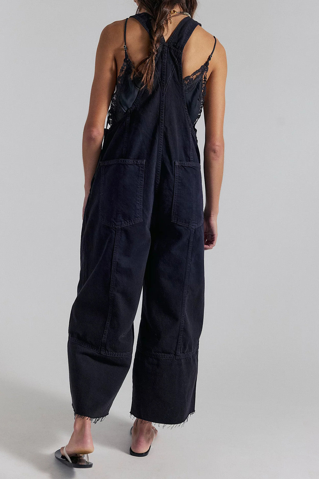 Pleated Wide Leg Denim Overalls