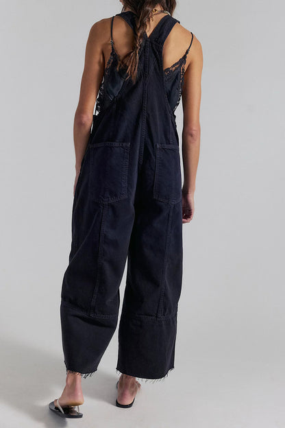 Pleated Wide Leg Denim Overalls