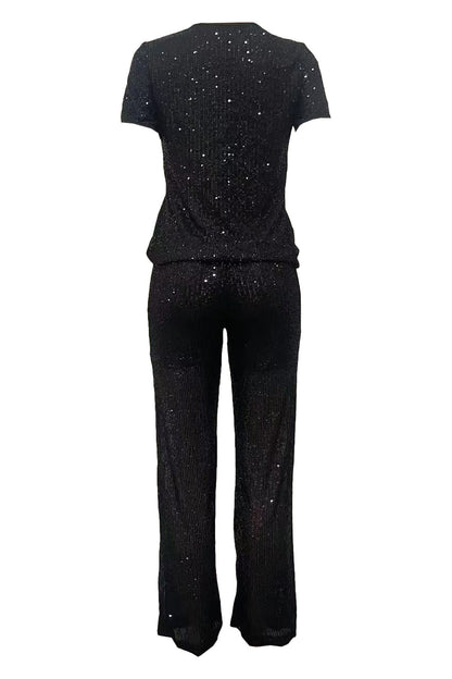 Sequin Solid 2-Piece Set - Tee & Pants