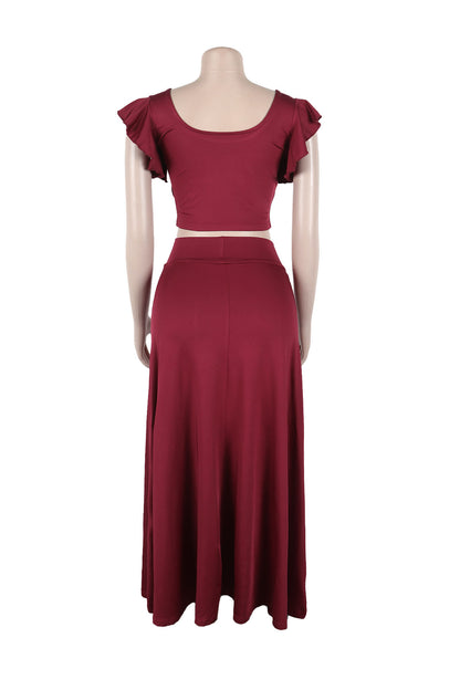 Elastic Solid Color Long Dress Two-Piece Set