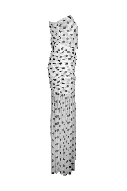 Polka Dot Off-Shoulder Slit Maxi Dress