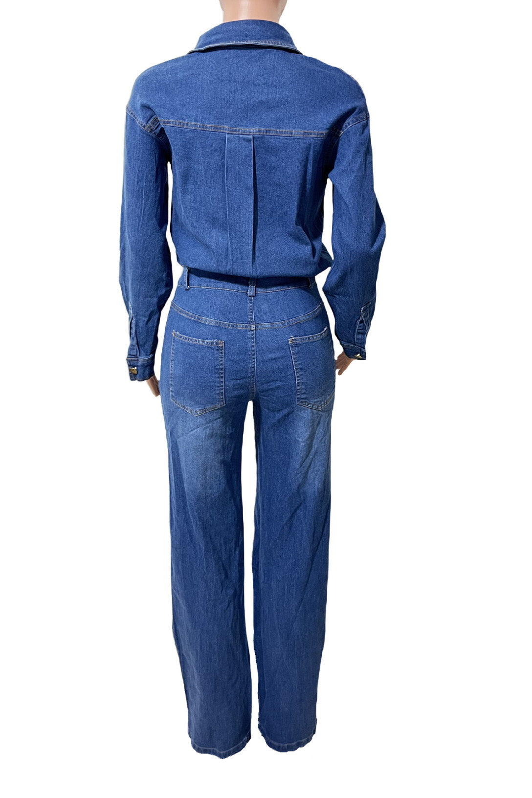 Stretch Long Sleeve Denim Jumpsuit